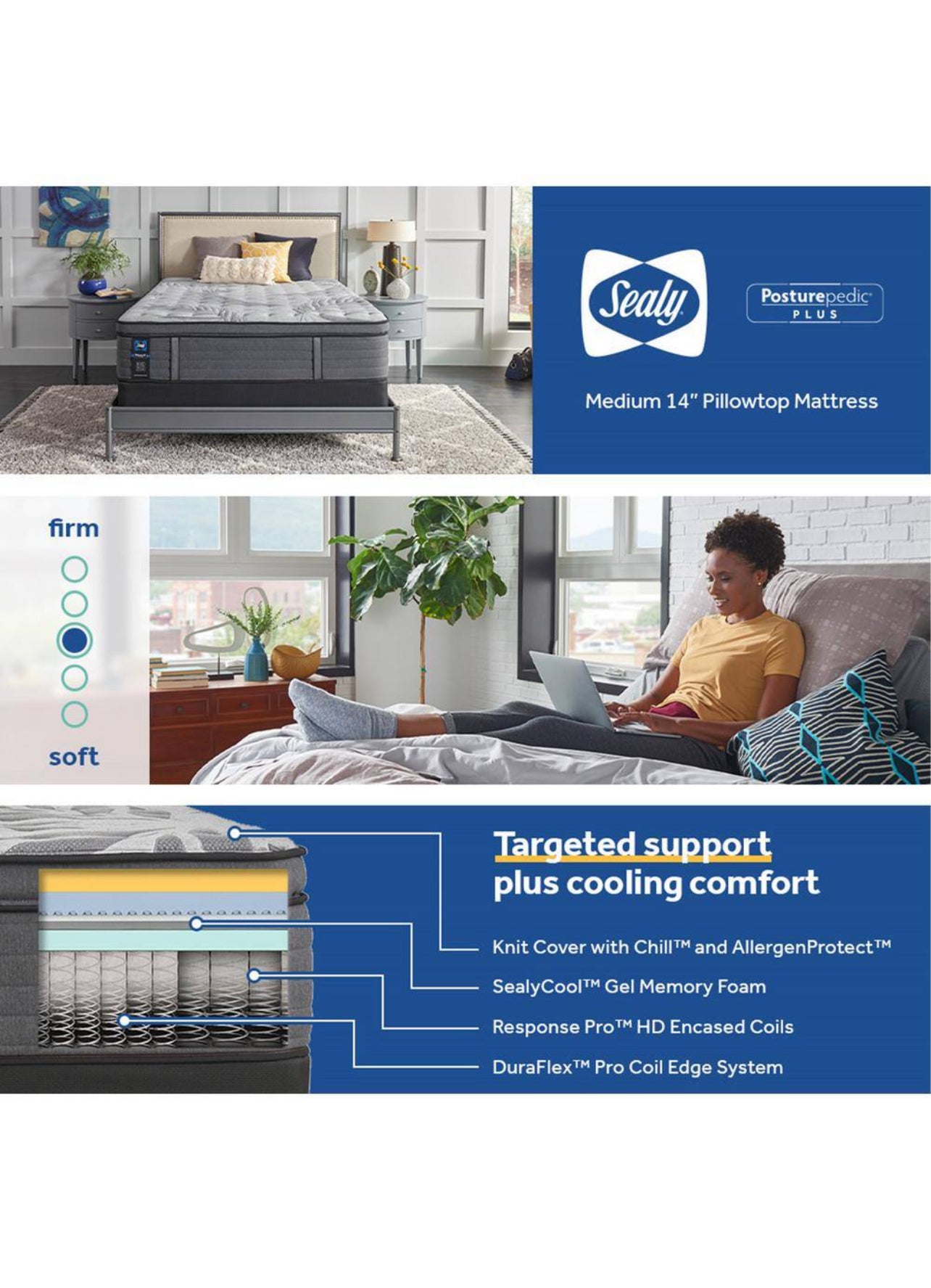 Sealy Posturepedic® Plus Satisfied
I| 14" Plush Mattress Cali king