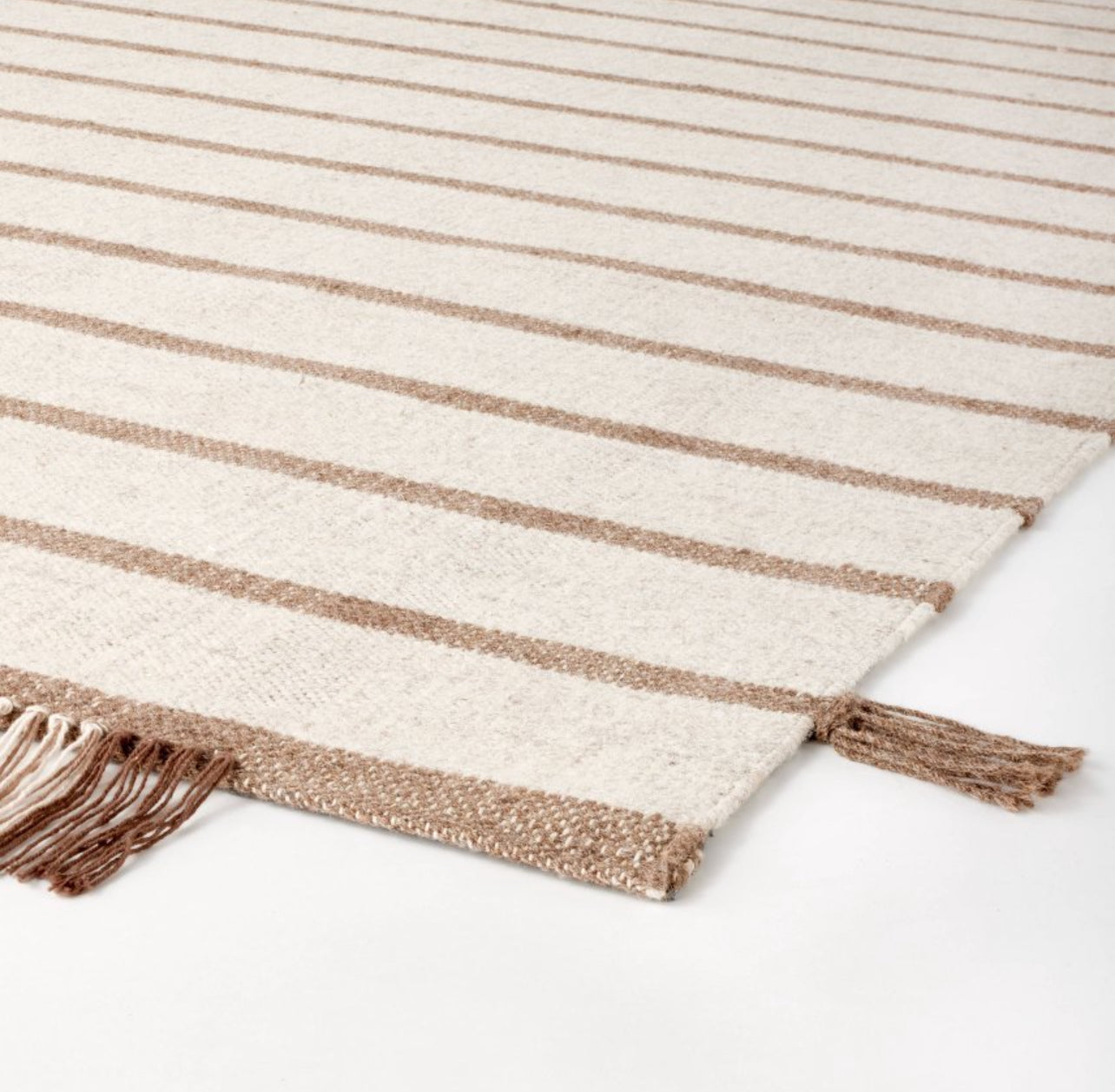 5'x7' Handwoven Plaid Flat Weave Area Rug Cream/Brown - Threshold™ designed with Studio McGee: Wool, Indoor, Stripe Pattern