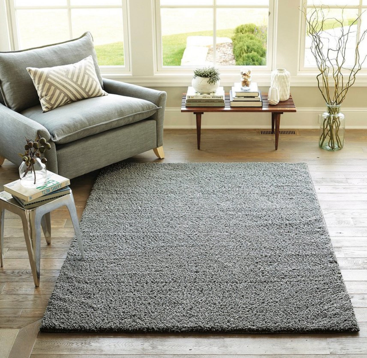 5'x7' Solid Tufted Micropoly Shag Area Rug Gray - Threshold™: Modern High Pile, Skid & Stain-Resistant, Indoor Use