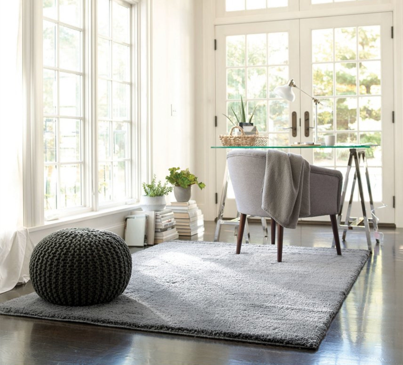 5'x7' Solid Tufted Micropoly Shag Area Rug Gray - Threshold™: Modern High Pile, Skid & Stain-Resistant, Indoor Use
