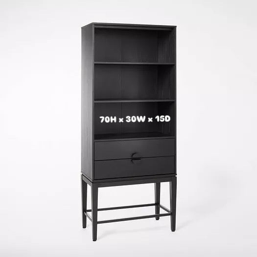 Black 3 shelf 2 drawer bookshelf