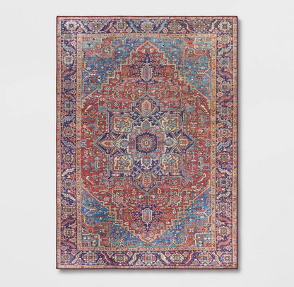 5'x7' Brya Ave Bold Persian Style Rug Red/ Navy - Threshold™: Area Rug, Low Pile, Fade-Resistant, Bohemian Decor